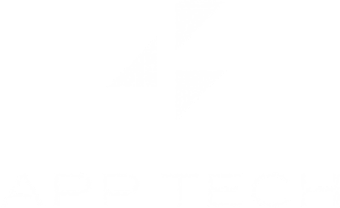 the logo for app tech is white on a black background